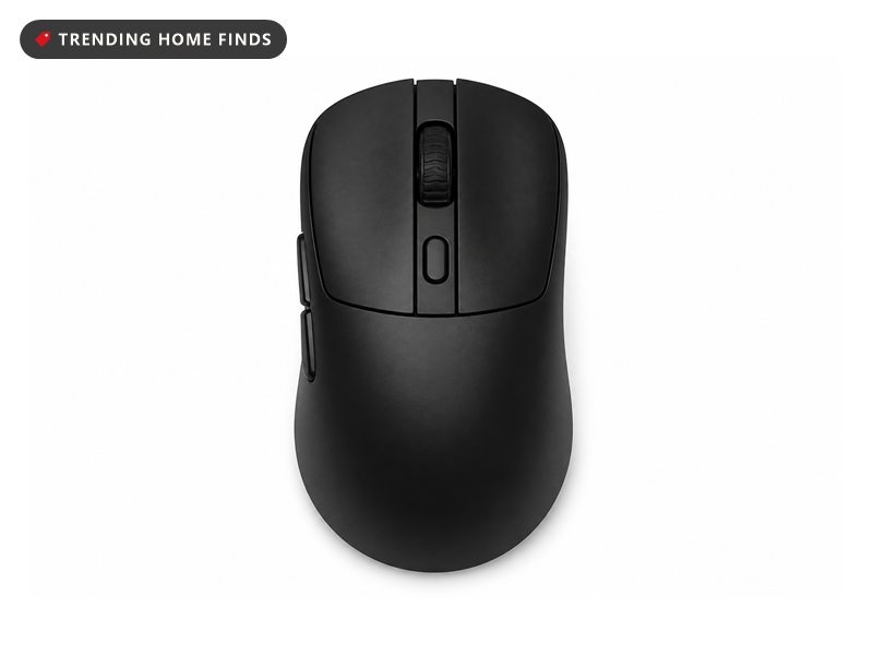 A black compact wireless gaming mouse with two main buttons and two thumb buttons.