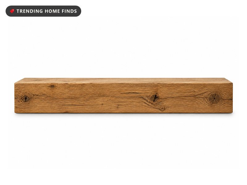 A long thick beam of natural finished solid wood with visible grain, cut square at both ends.