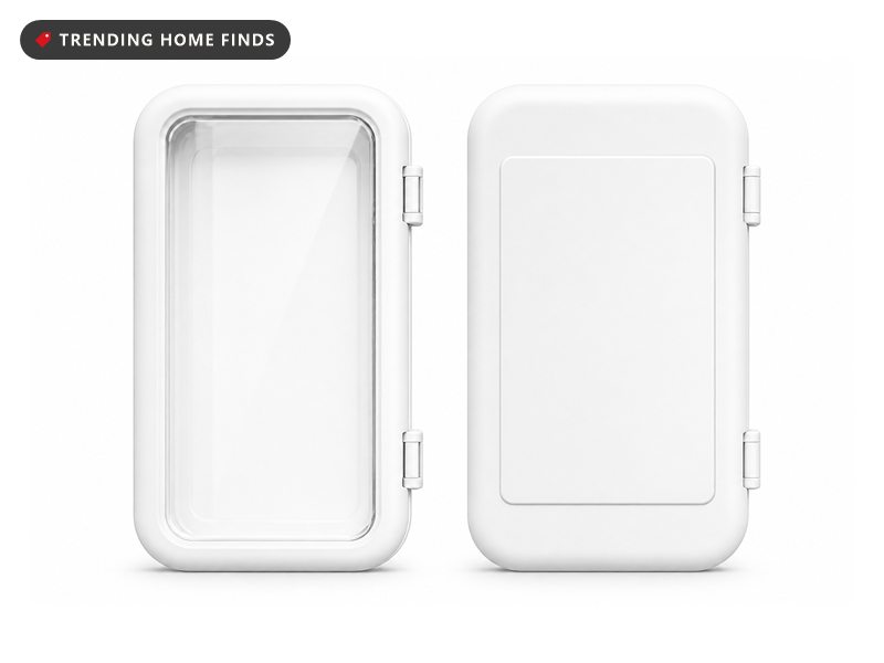 Two white waterproof phone cases with clear front panels and flat wall plates.