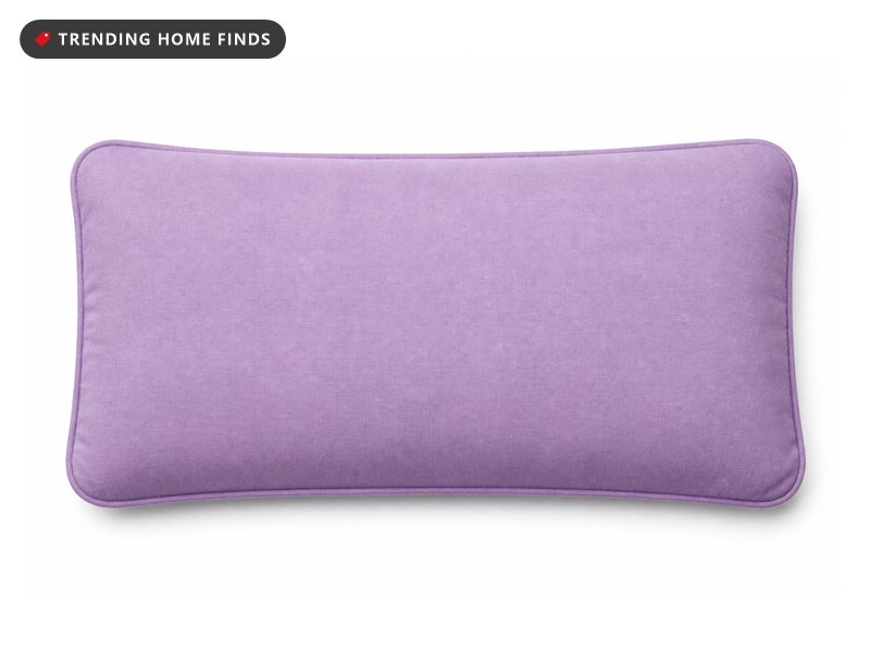 A plump rectangular eye pillow in soft lavender purple cotton with rounded corners.