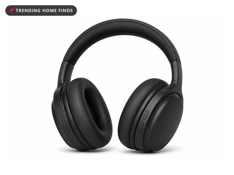 Black wireless over ear headphones with a padded headband and large oval earcups.